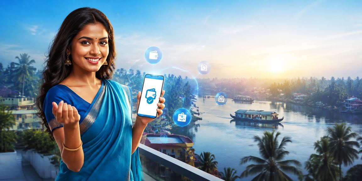 Kerala backwaters relaxing scene with cashback bonus promotion